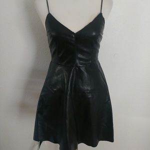 Black faux leather A-Line mini dress